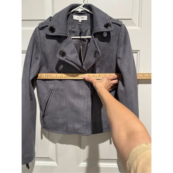 NWT JOHN + JENN Felix Faux Suede Moto Jacket Gunmetal Grey Women’s Small - Picture 7 of 12